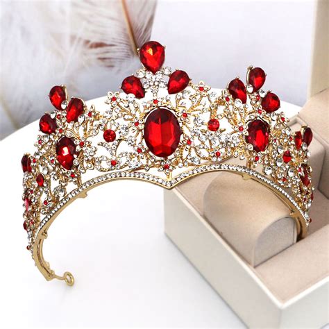 royal crystal princess crown red rhinestone tiaras women headpiece vintage crowns headbands