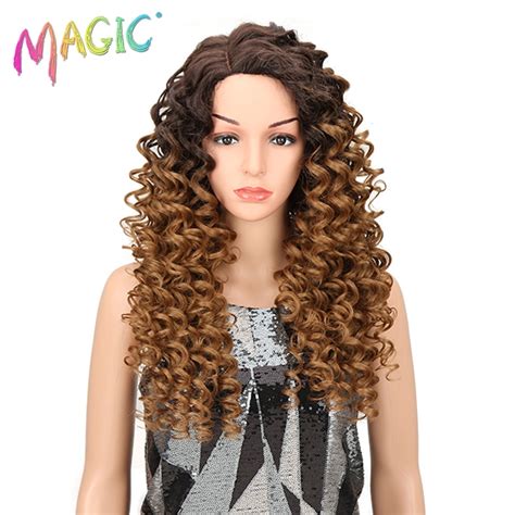 Magic Kinky Curly Synthetic Wigs Blonde Brown Mixed Color 26inch Lace