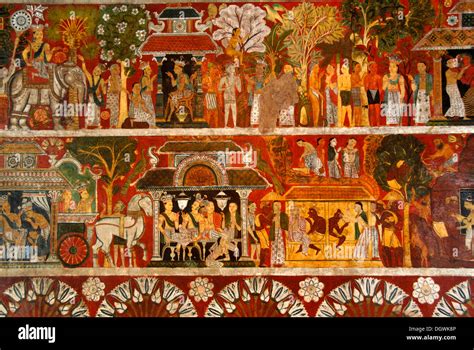 Theravada Buddhism Ancient Wall Paintings Various Scenes Mulgirigala