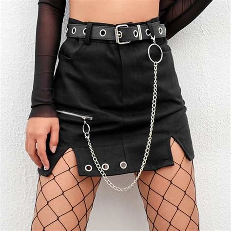 Rivets And Chain Skirt Goth Aesthetic Shop Mini Skirts Chain Skirt Black Mini Skirt