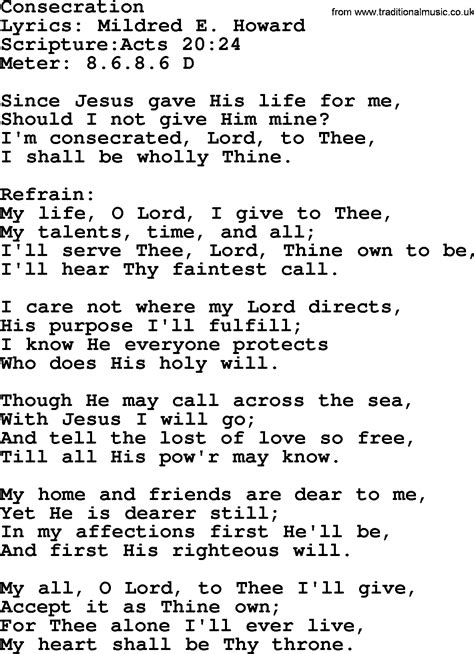 Good Old Hymns Consecration Lyrics Sheetmusic Midi Mp Audio And PDF