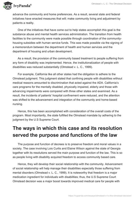 Olmstead V L C The Olmstead Decision 1197 Words Essay Example