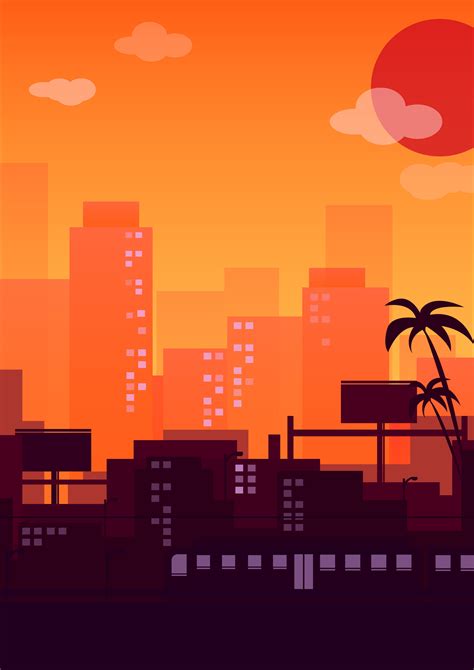 Artstation City Sunset Reverie Vector Illustration