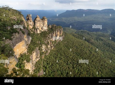 Three Sisters Rock Formation With Last Sunlight In The Blue Mountains