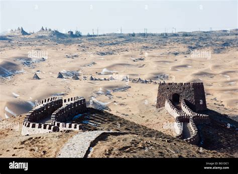 Great Wall Of China At Tengger Desert Sand Dunes In Shapotou Near