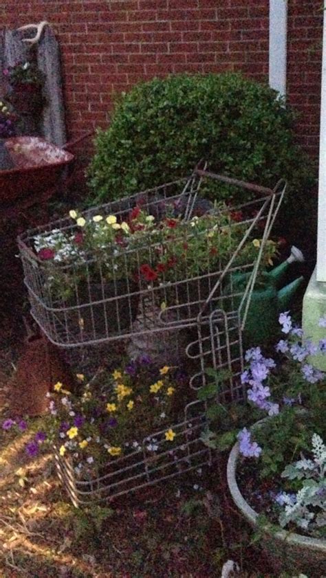 Vintage Grocery Cart With Flowers Unusual Planter
