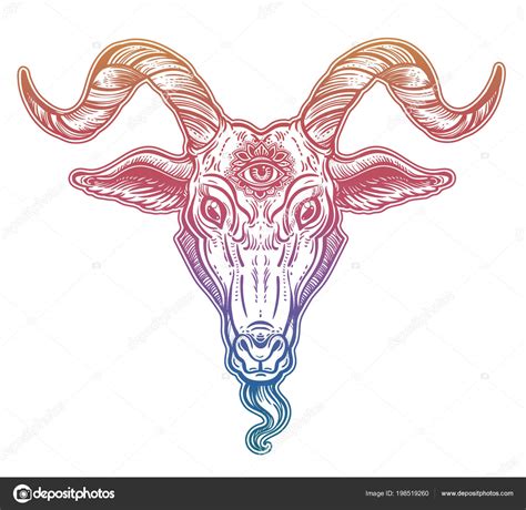 Demon Goat Baphomet With Sacred Occult Eye Satanic Goat Head Binary