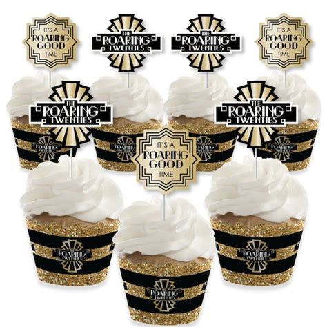 roaring 20 s 1920s party supplies art deco jazz cupcake wrappers and treat picks kit great
