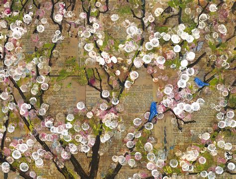 Cherry Blossoms And Blue Birds Painting By Blenda Studio
