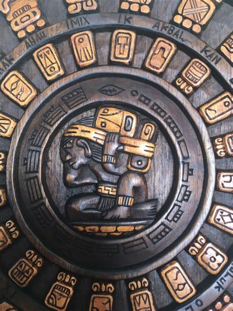 Mayan Aztec Calendar Hand Carved Wooden Relief Wall Hanging Hobbies