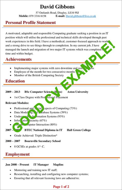 Cv Examples Example Of A Good Cv Biggest Mistakes To Avoid 2023