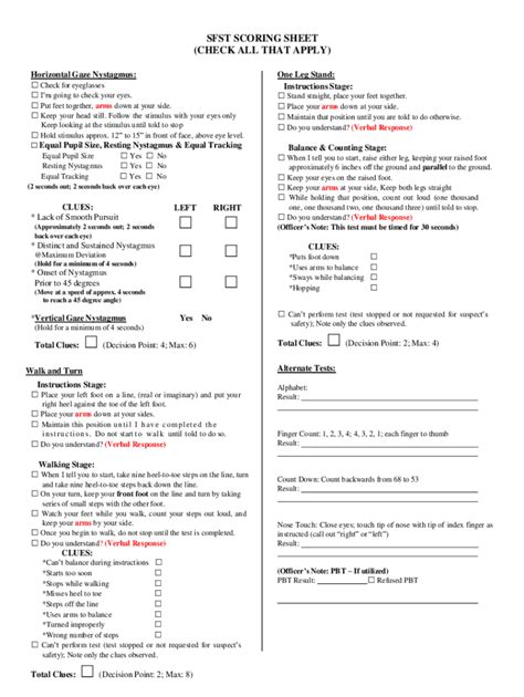 Tx Tdcaa Sfst Scoring Sheet 2016 Fill And Sign Printable Template