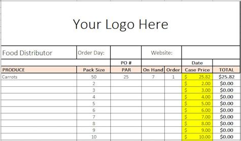 Excel Template Restaurant Food Order Guide Download Now Etsy