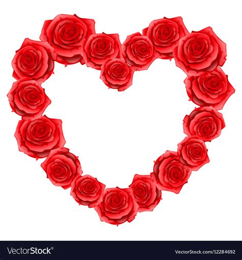 Heart Frame Of Red Realistic Roses Happy Vector Image