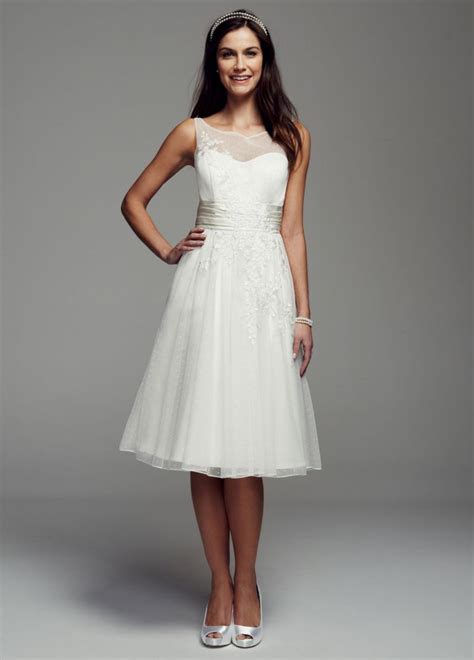David S Bridal Sleeveless Dot Tulle Illusion Neckline Short Wedding Dress