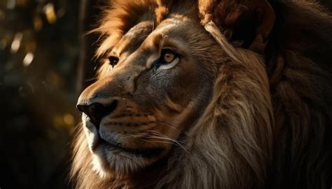 Premium Ai Image Majestic Lion Staring At Camera Fur And Mane In