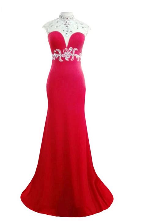 Luxury Red Spandex Beaded Mermaid Evening Dress Charming Vestido De