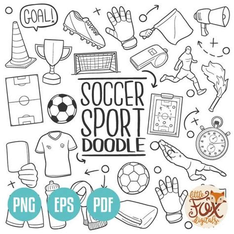 Soccer Football Sport Doodle Icons Game Clipart Scrapbook Etsy In