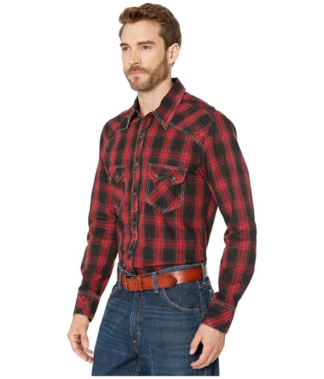 Rock And Roll Cowboy Cotton Long Sleeve Plaid Snap B2s8024 In Red For