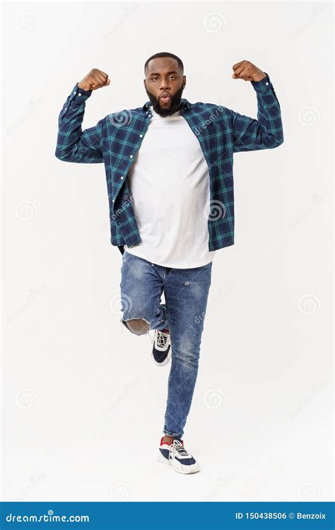 Healthy Young Black Man Jogging Isolated Over White Background Stock