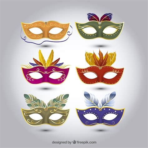 Set Of Carnival Masks With Different Designs Vector Free Download