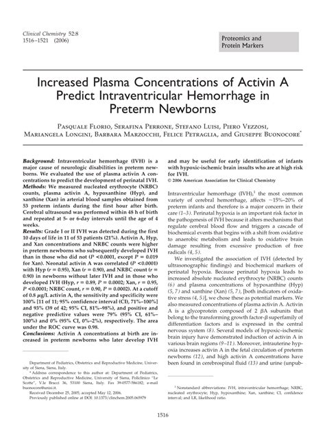 Pdf Increased Plasma Concentrations Of Activin A Predict