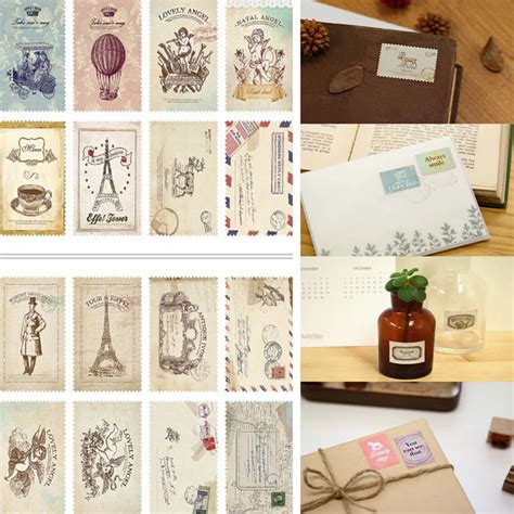 2 Sheets Diy Vintage Scrapbook Note Paper Retro Tower Flower Stamps