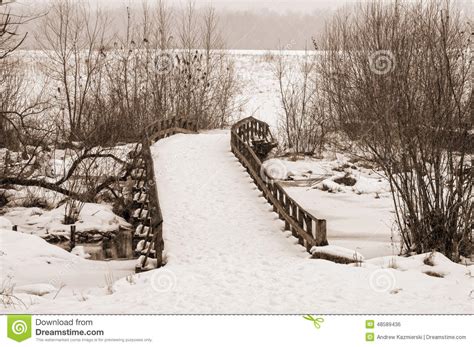 Snow Bridge Stock Photo Image Of Mist Bridge Forest 48589436