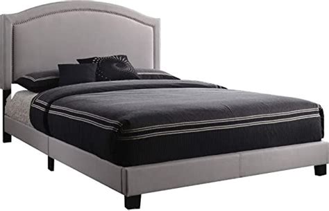 Esofastore Contemporary Queen Size Fog Fabric Bed Bedroom Furniture Platform Nailhead Trim Bed