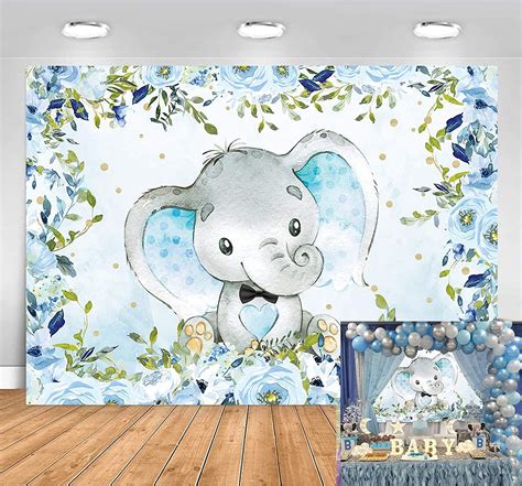 Sensfun Elephant Boy Baby Shower Backdrop Blue Floral Elephant Baby