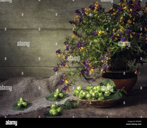 Still Life With Bouquet Of Wildflowers Stock Photo Alamy