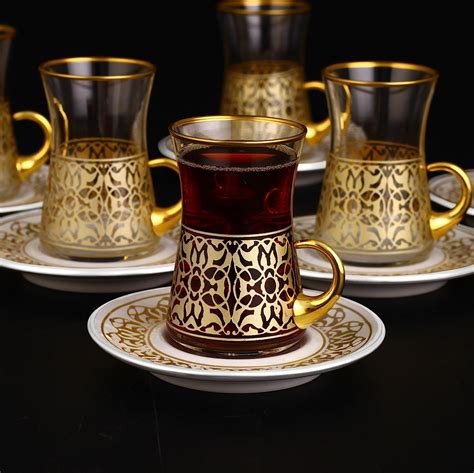 Amazon Com Andalusia Gold Tea Cups With Holder Thin Waist Turkish Tea