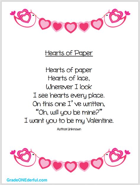 Valentine Poem And Clipart Freebies Grade Onederful Valentines