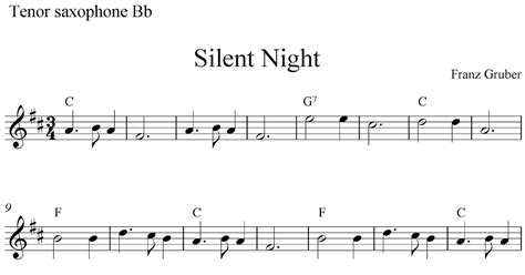 Silent Night Free Christmas Tenor Saxophone Sheet Music Notes