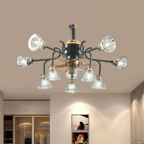 Black Cone Flush Mount Ceiling Fan Traditional Crystal 255 Wide 10