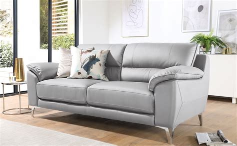 Madrid Light Grey Leather 3 Seater Sofa Furniture Choice