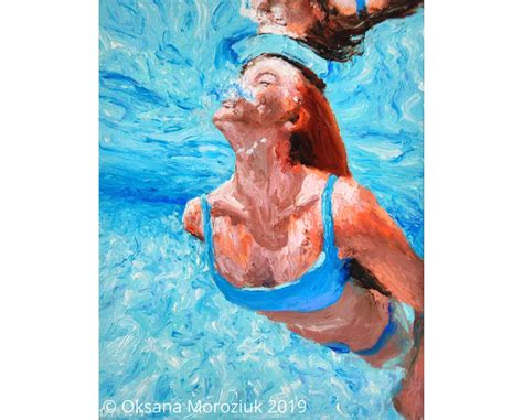 Underwater Swimmer Oil Painting Original Sea Swimming Girl Etsy