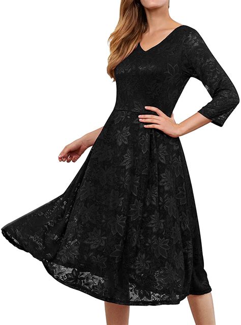 Noctflos Womens 34 Sleeves Lace Fit And Flare Midi Cocktail Dress For Women Part Ebay