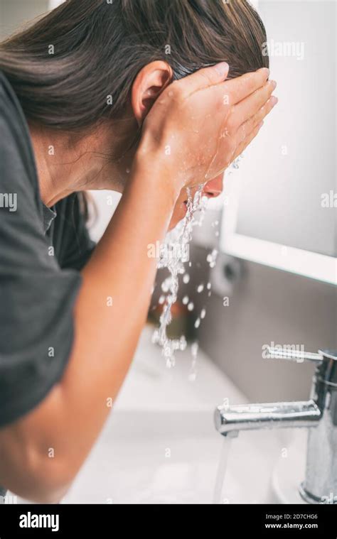 Face Wash Woman Splashing Water Washing Face Rinsing Soap From Skin In