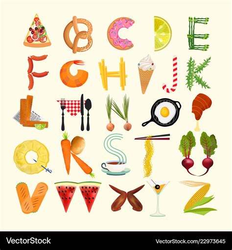 Typography Kitchen Poster Food Alphabet Royalty Free Vector