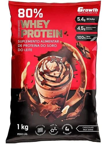 Whey Growth 80 Proteína Concentrada 1kg Chocolate Milkshake Frete Grátis