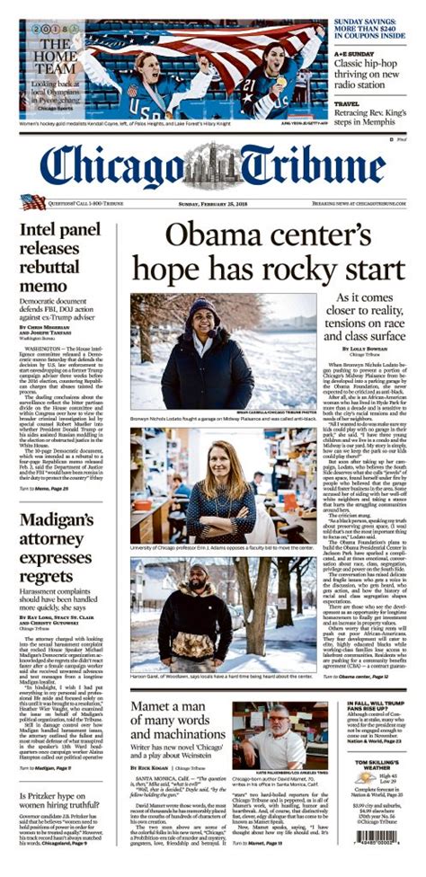 A Look At Sundays Chicago Tribune Front Page Stories By And Photos By