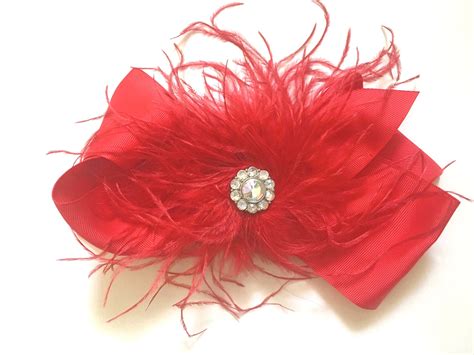 Red Feather Hair Bow Valentine Hair Bow Holiday Headband Feather