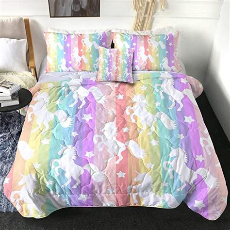 4 Pieces Unicorn Rainbow Background Comforter Set Unilovers