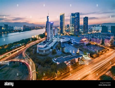 Fuzhou City Of Fujian Province Building At Night Stock Photo Alamy