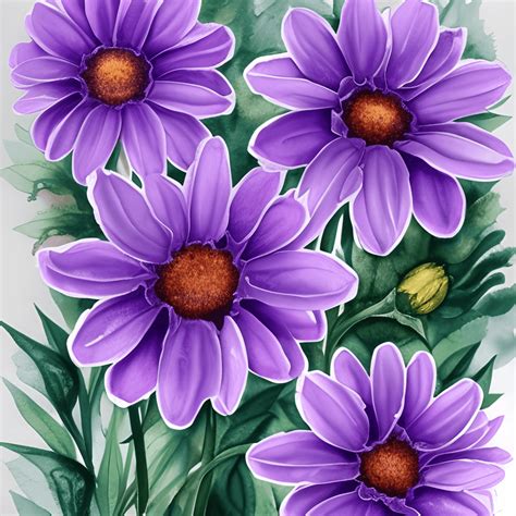 Beautiful Purple Daisy And Rose Watercolor · Creative Fabrica