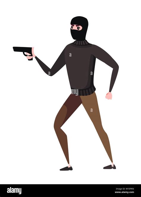 Thief During Robbery Holding Gun In One Hand Cartoon Character Design