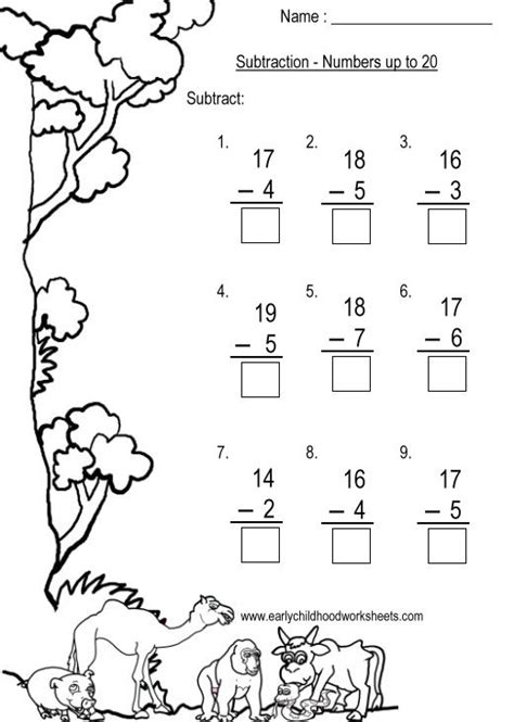 Subtraction Problems Within 20 Worksheets