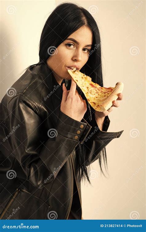 Best Food Is Eaten With Your Hands Sensual Woman Bite Pizza Slice Pretty Girl Eat Baked Food
