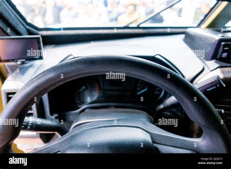 The Steering Wheel In An Armored Military Vehicle View From The Car